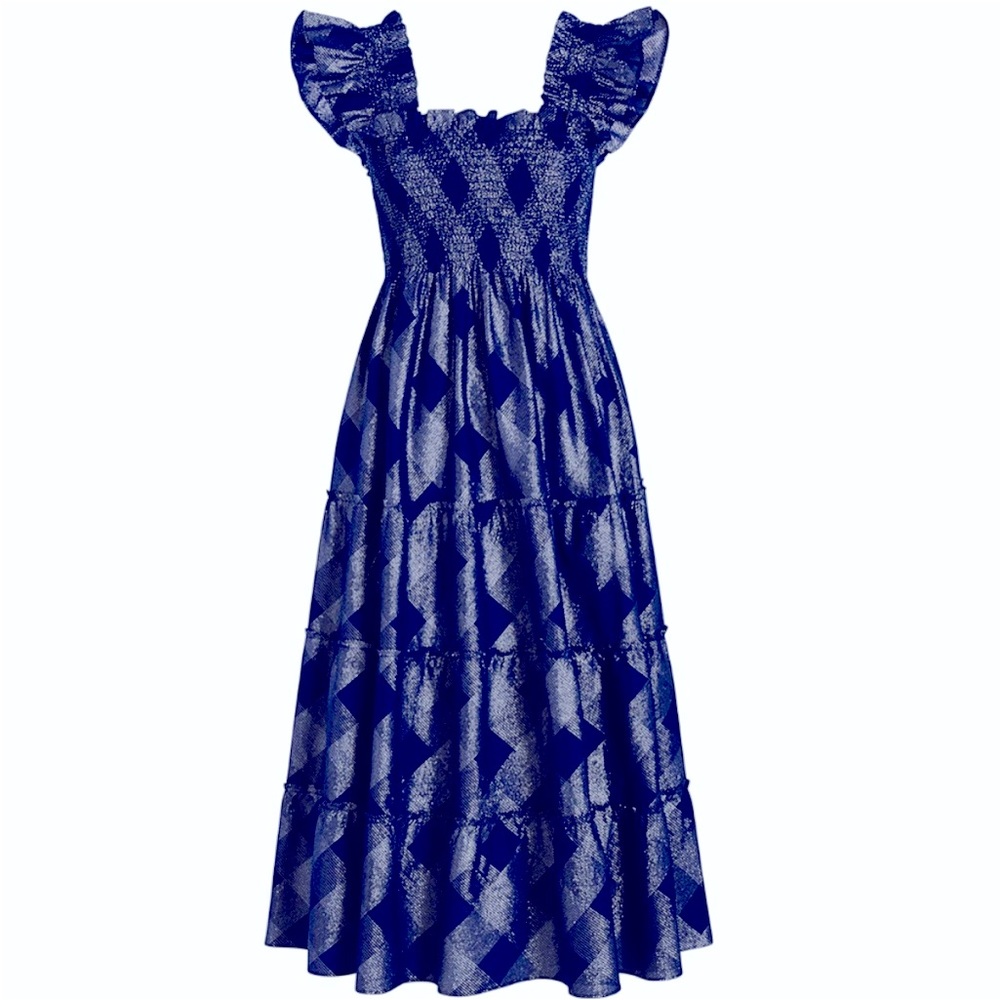 Hill House Ellie Nap Dress, Size L, in Navy Glitter Check, NWT